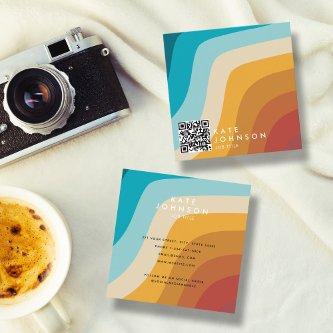 Colorful Retro Rainbow Abstract Waves QR Code  Square