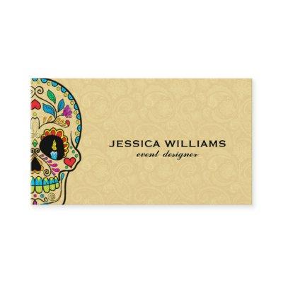 Colorful Sugar Skull & Beige Paisley