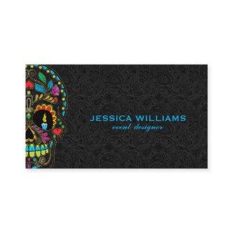Colorful Sugar Skull & Black Paisley
