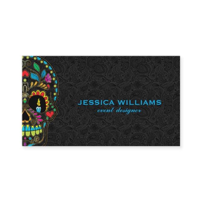 Colorful Sugar Skull & Black Paisley