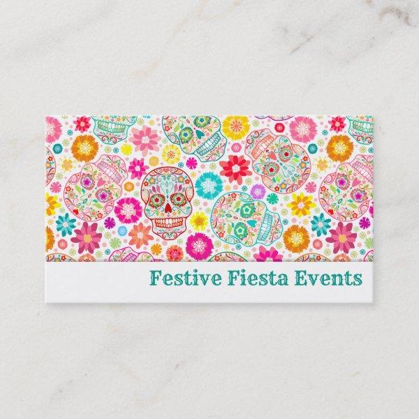 Colorful Sugar Skulls and Flowers Fiesta