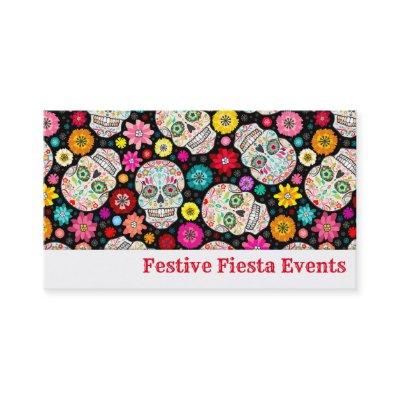 Colorful Sugar Skulls and Flowers Fiesta on Black