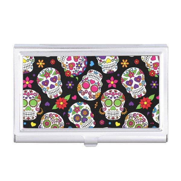 Colorful Sugar Skulls On Black  Holder