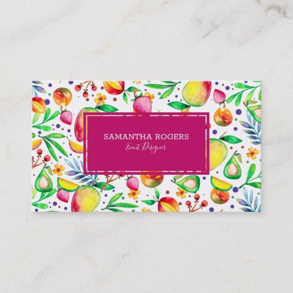 Colorful summer fruits pattern white and purple
