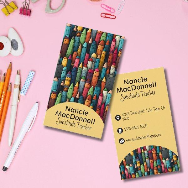 Colorful Teacher Tutoring Cartoon Crayon Pattern