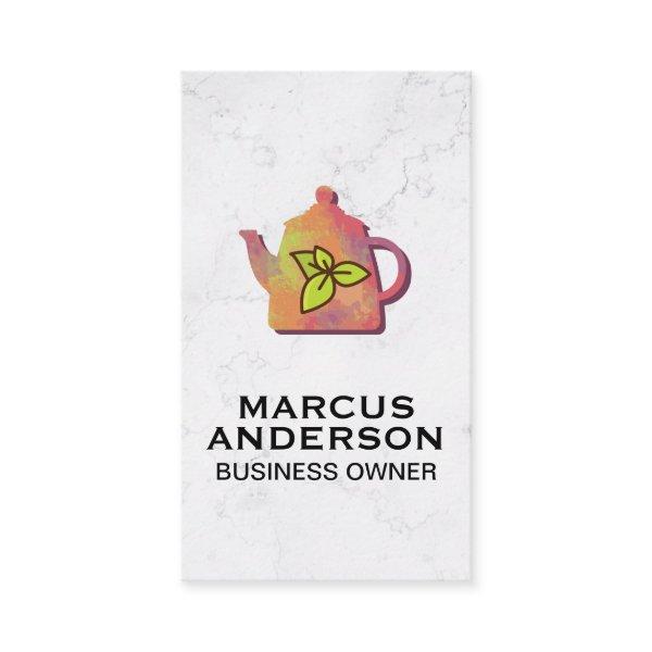 Colorful Teapot | White Marble | Green Leaf
