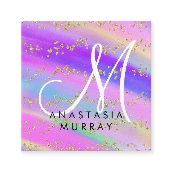 Colorful Unicorn Rainbow Gold Glitter Monogram Square