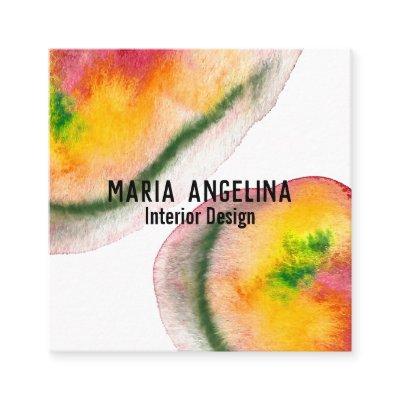 Colorful watercolor abstract art swirls red yellow square