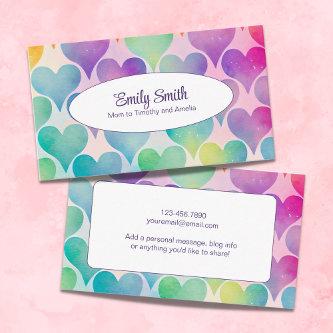 Colorful Watercolor Hearts Play Date Mommy Calling Card