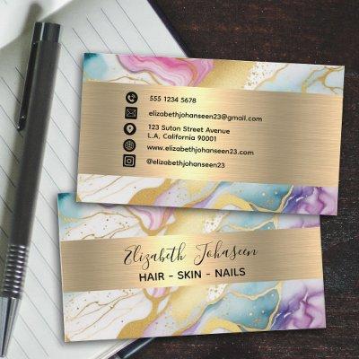 Colorful Watercolor Marble Faux Gold Foil Stripe