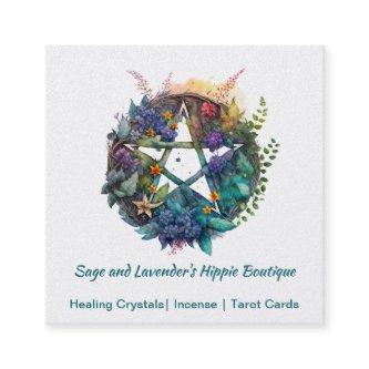 Colorful Watercolor Pentagram and Flowers  Square