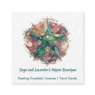 Colorful Watercolor Pentagram Stained Glass Like Square