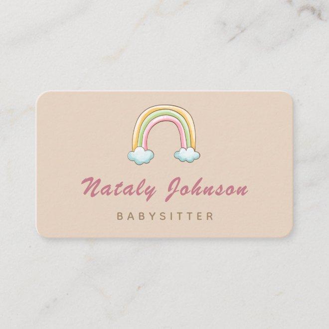 Colorful Watercolor Rainbow Babysitter Nanny Cream