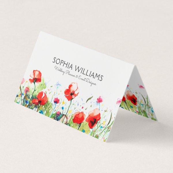 Colorful Watercolors Flowers & Red Poppies