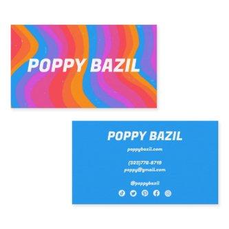Colorful Wavy Stripes Minimalist Rainbow Bold Blue