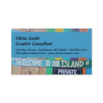 Colorful Welcome Island sign Carribean