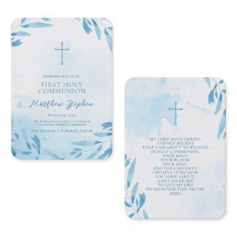 Communion Blue Watercolor Leaves and Cross