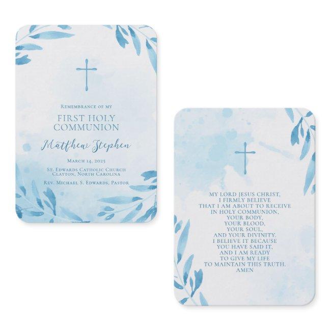 Communion Blue Watercolor Leaves and Cross