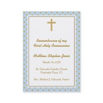 Communion Blue with Gold Polka Dots