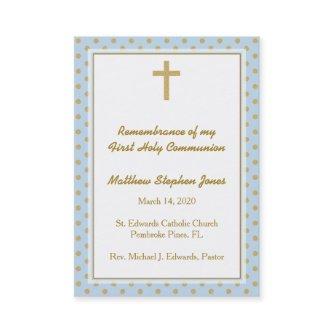 Communion Blue with Gold Polka Dots