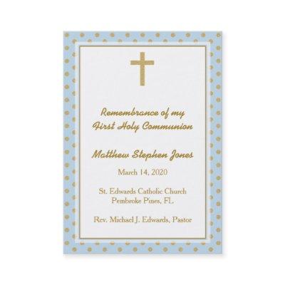 Communion Blue with Gold Polka Dots