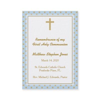 Communion Blue with Gold Polka Dots