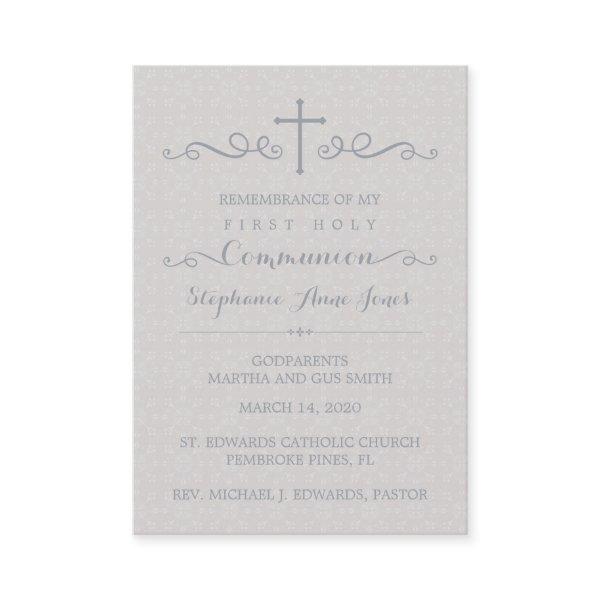Communion Ornate Cross in Taupe Floral Pattern