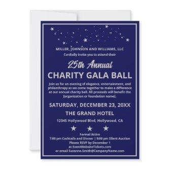 Company Charity Gala Ball Elegant Blue Silver Invitation
