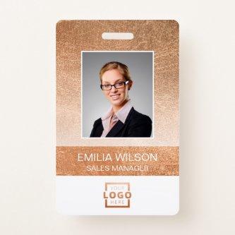 Company Logo Bar Code Employee Photo Rose Gold Badge