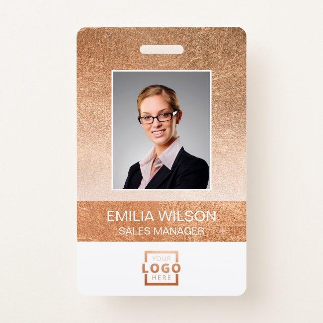 Company Logo Bar Code Employee Photo Rose Gold Badge