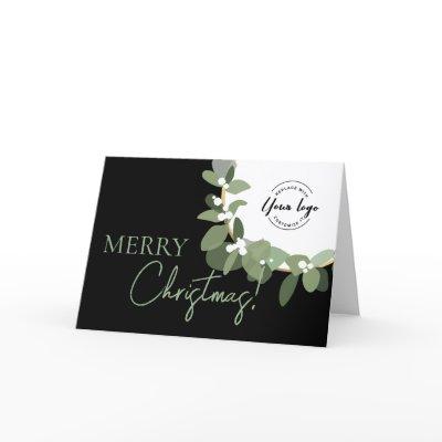 Company Logo Green black Custom Merry Christmas  Holiday Card