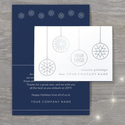 Company Logo Snowflake Ornaments Elegant Silver Foil Card