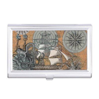 Compass Rose Vintage Nautical Octopus Ship  Case