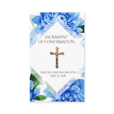 Confirmation Crucifix Blue Dahlia Holy Card