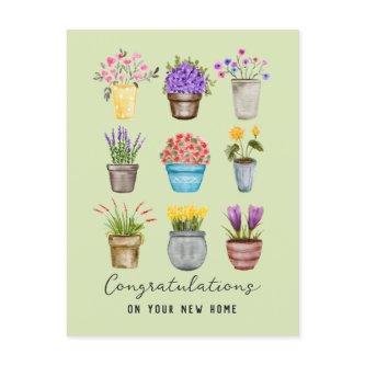 Congratulations New Home Cute Potted Flower Plants Postcard