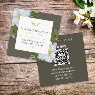 Connect With Me | QR Code Floral Foliage Magnolia Square