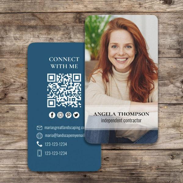 Connect With Me | QR Code Simple Modern Photo Blue