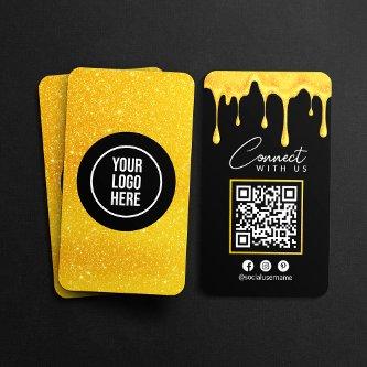 Connect With Us Black Gold Glitter Drips QR Code