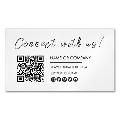 Connect with us Logo Qr Code Minimalist White  Magnet