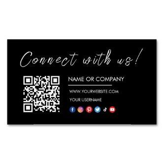 Connect with us Logo Qr Code Social Media Black  Magnet