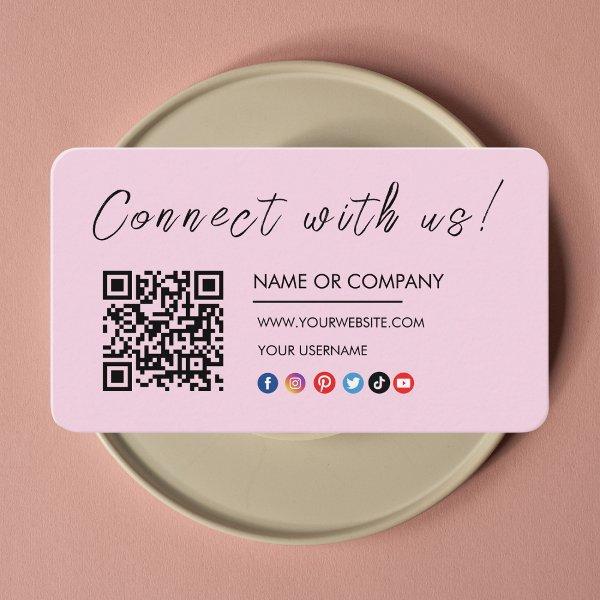 Connect with us Logo Qr Code Social Media Pink