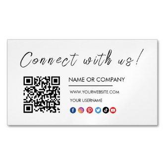 Connect with us Logo Qr Code Social Media White  Magnet