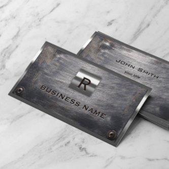 Construction Grunge Steel Monogram Metal Framed