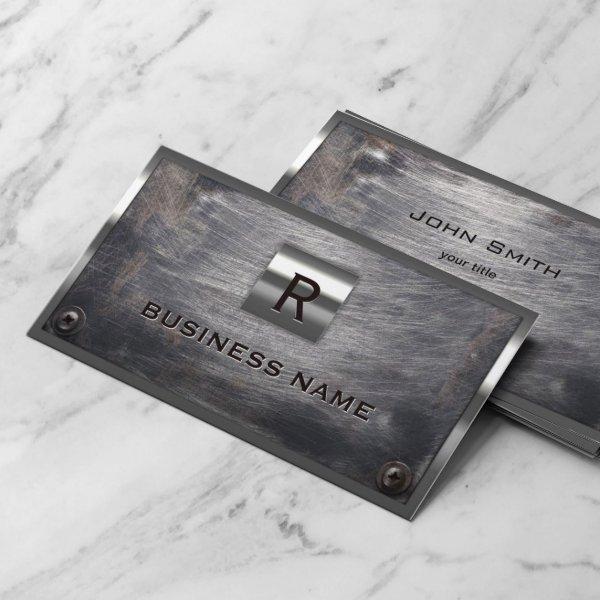 Construction Grunge Steel Monogram Metal Framed