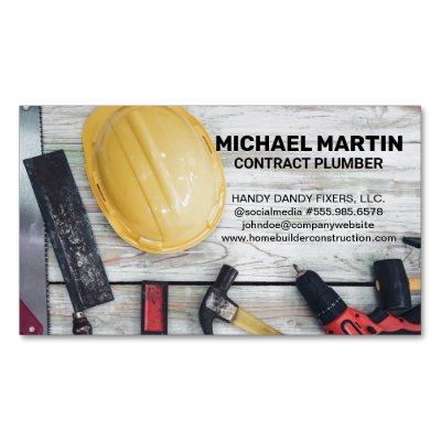 Construction Hand Tools on Wood Table  Magnet