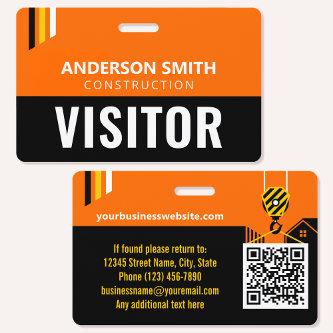 Construction Visitor Pass ID Orange Custom Badge