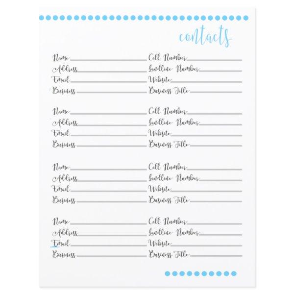 Contact Book Stationery Paper | Baby Blue