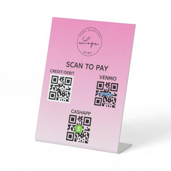 Contactless QR Code Scan to Pay Pink  Pedestal Sign