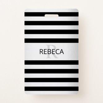 Contemporary Faux Silver Ombre Stripes & Black Badge