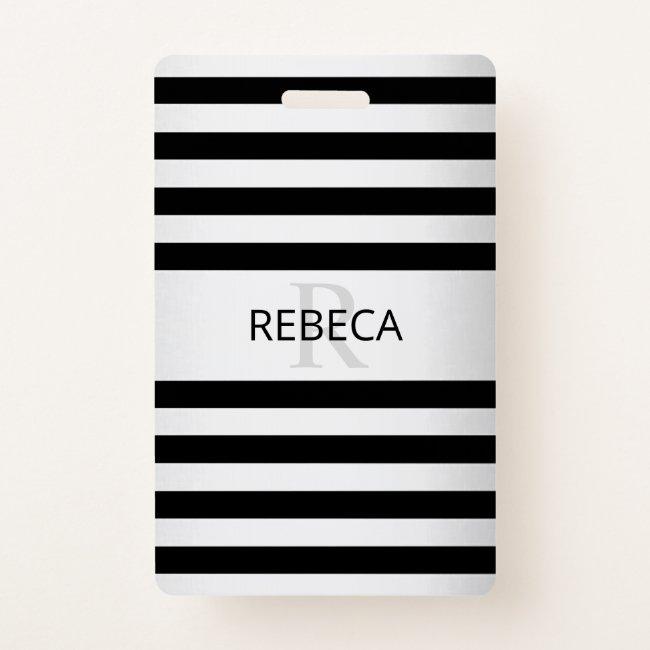Contemporary Faux Silver Ombre Stripes & Black Badge
